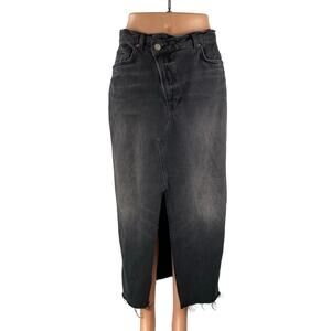 Reformation Nila Black Washed High Waist Slit Split Pencil Denim Jean Skirt 29